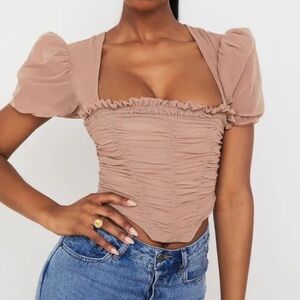 House of CB Nora Mesh Top (tan)